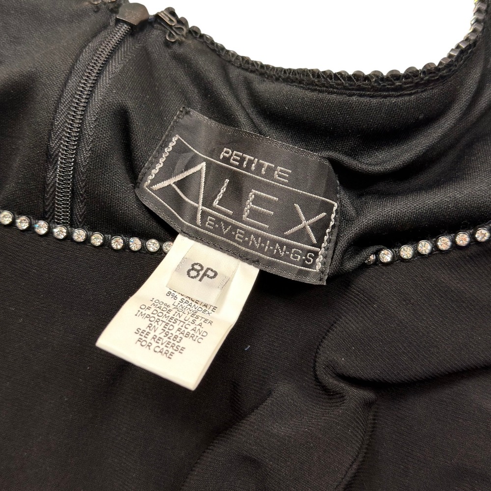 90s Alex Evenings Womens 8P Rhinestone Neckline Sheath Dress Draped Cocktail LBD - Picture 8 of 8